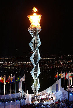Encendido de la llama ol&iacute;mpica en la ceremonia de apertura de los Juegos Ol&iacute;mpicos de Salt Lake City 2002